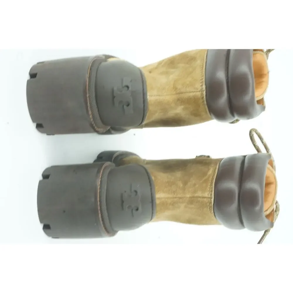 Tory Burch Suede Hiker High Heel Ankle Boots Size 7 Lug Logo $440 Lace Up